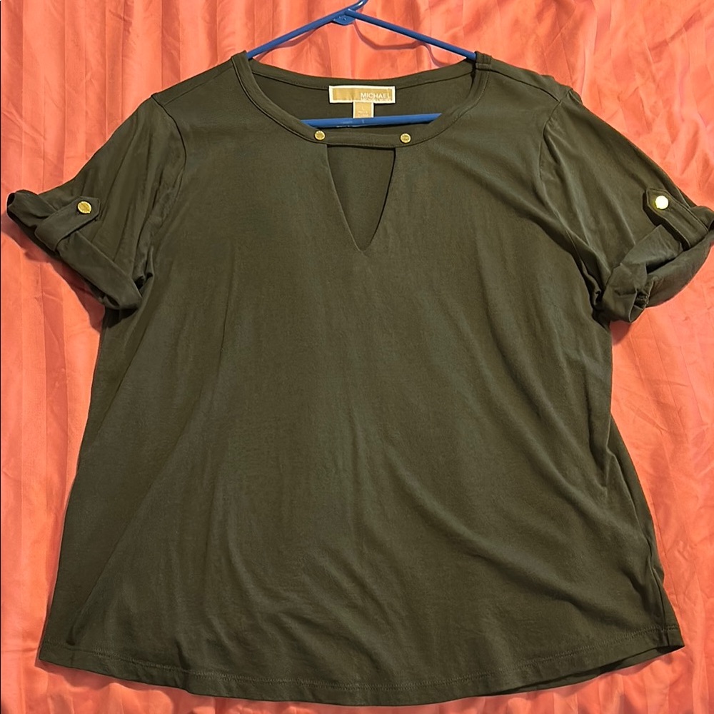 Michael Kors Green Cut Out Short Sleeve Blouse